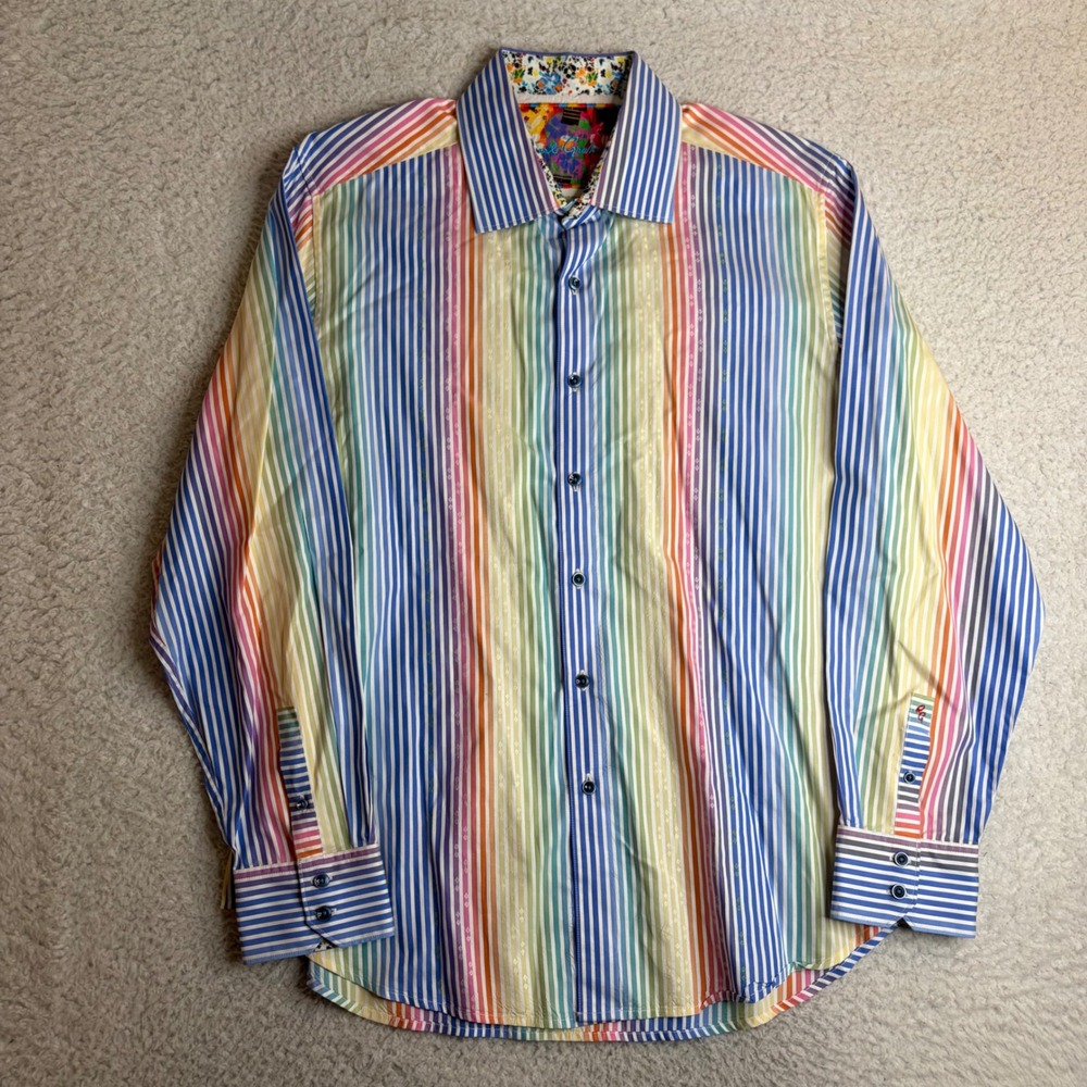 Robert Graham Mens XL Rainbow Stripe Floral Contrast all over flip cuff